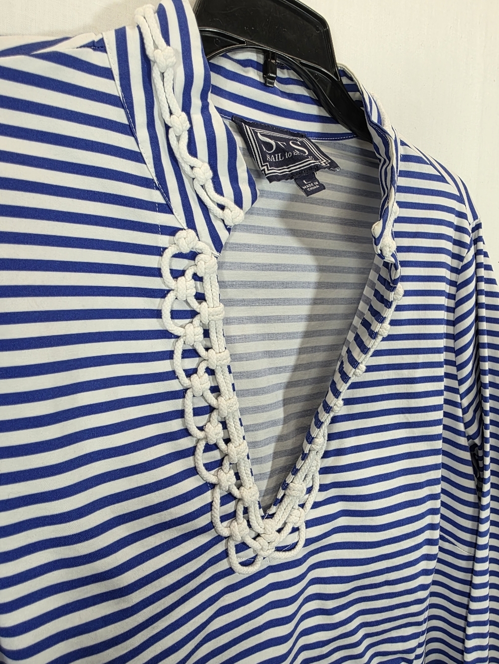 Sail to Sable STS Blue White Striped Tunic Top Rope Trim Nautical Large - Picture 3 of 9